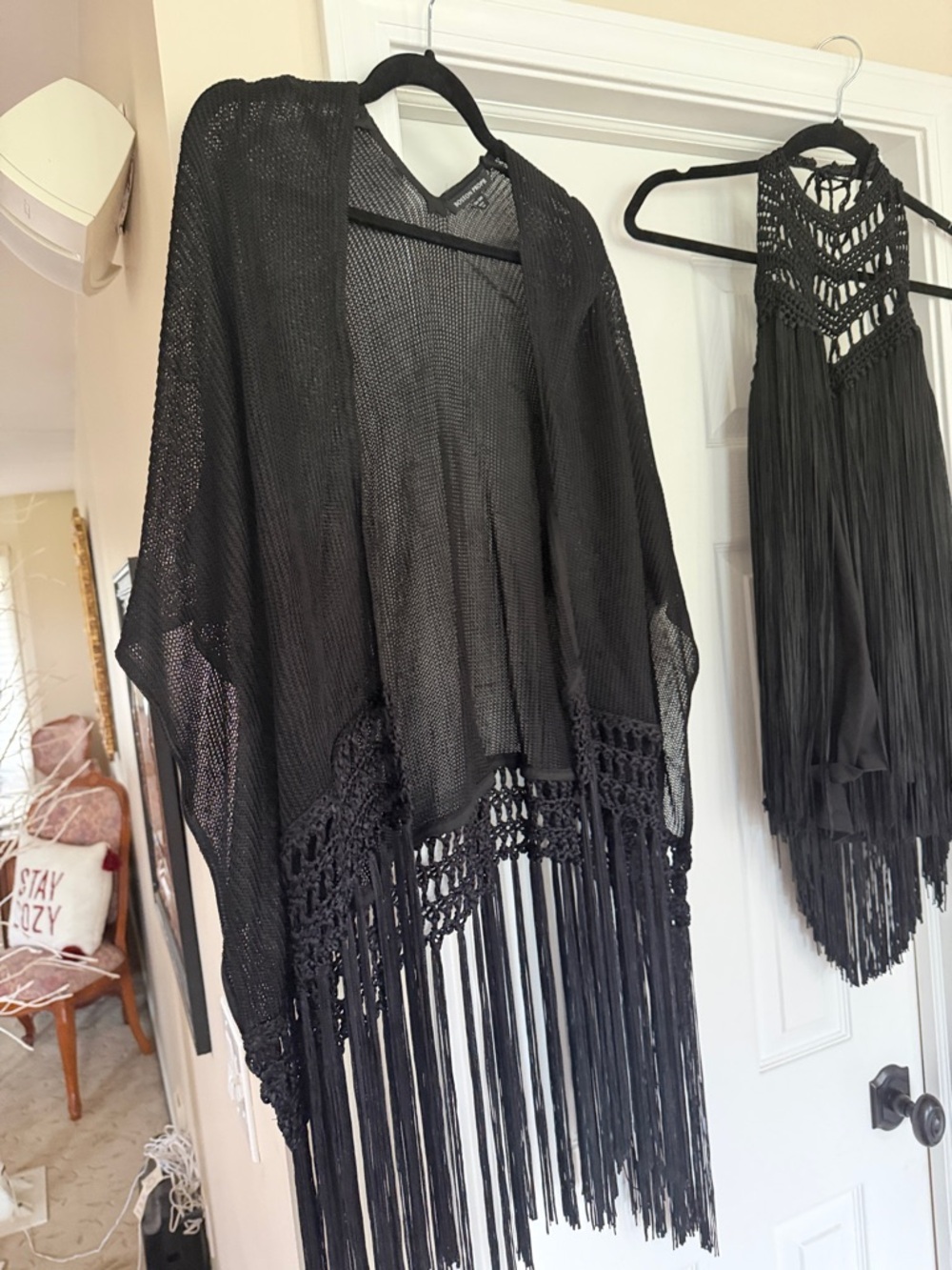 Boston Proper Black Crochet Cover-Up with Velvet Trim - Picture 4 of 10